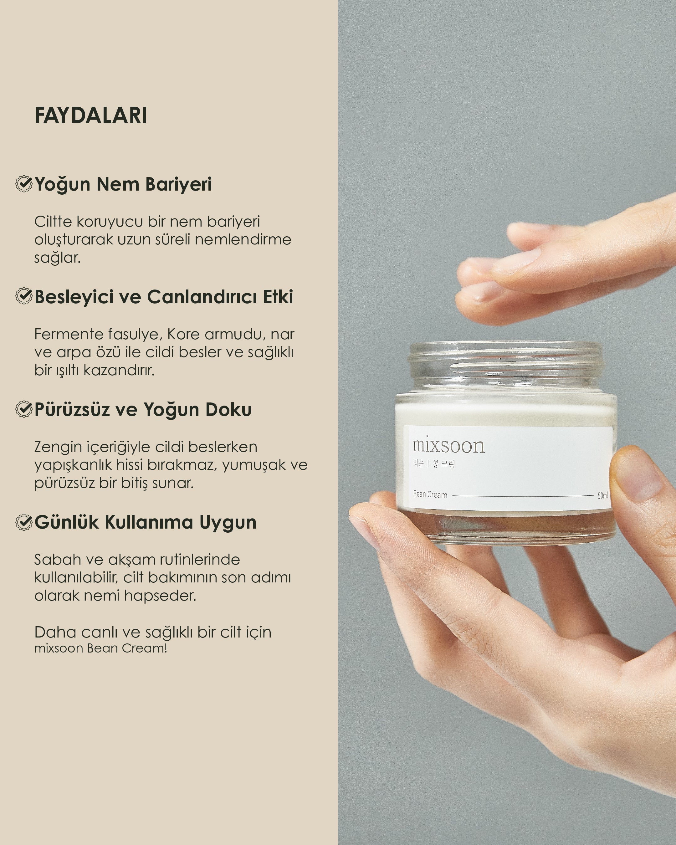 Mixsoon Bean Cream - Fermente Soya Fasulyesi Özlü Yoğun Nemlendirici ve Besleyici Bakım Kremi