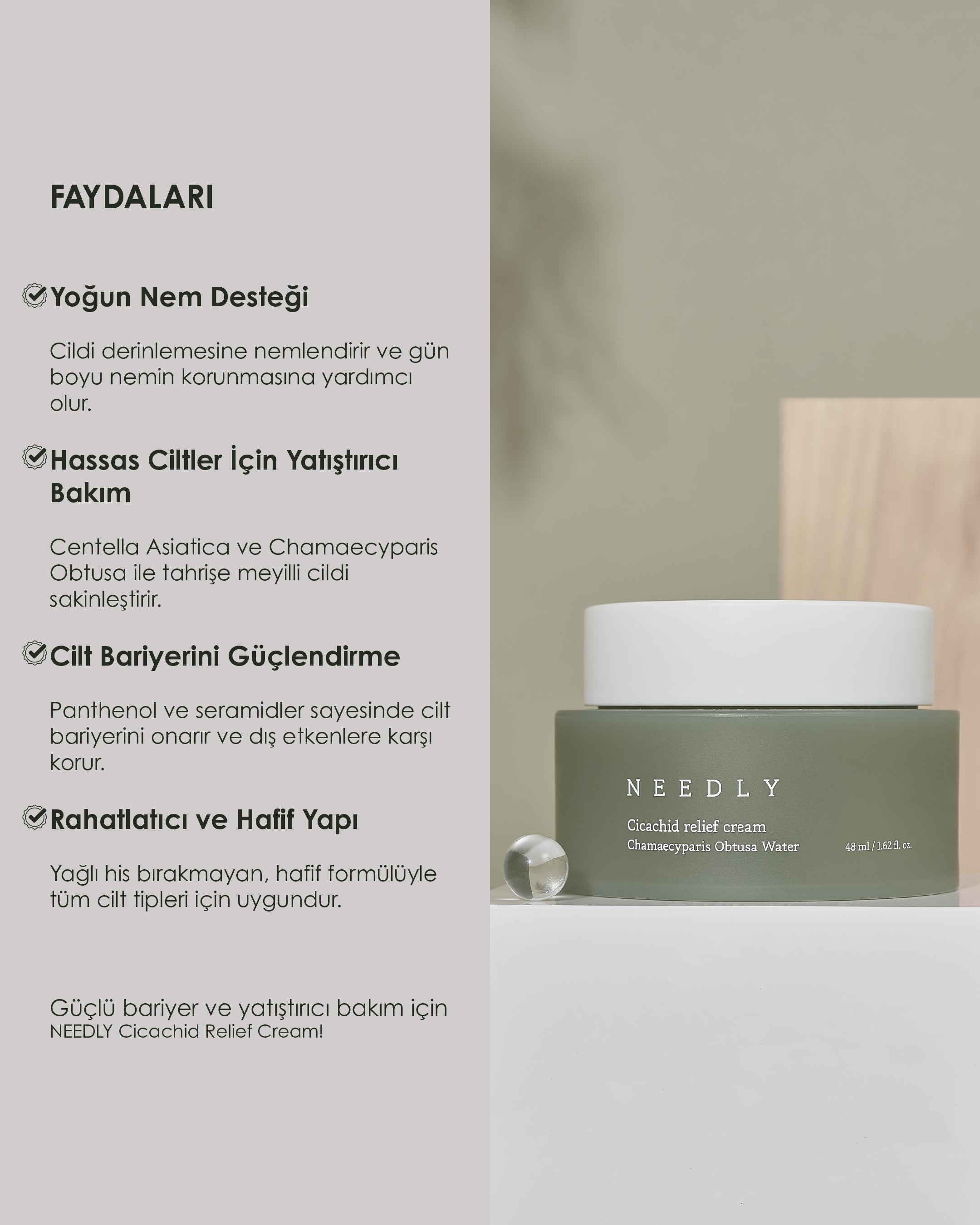 Needly Cicachid Relief Cream - Cildi Derinlemesine Nemlendiren ve Yatıştıran Krem (48mL)