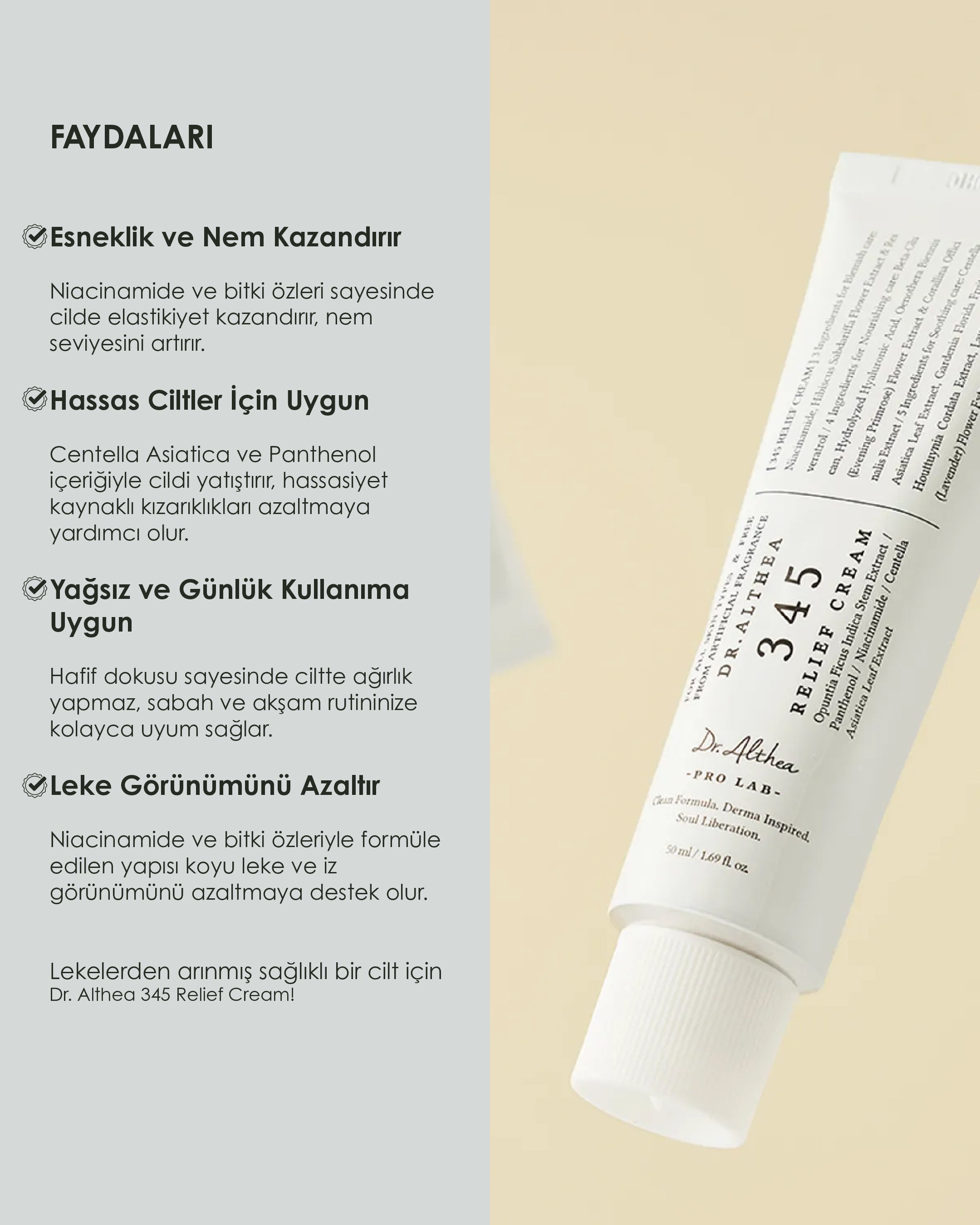 Dr. Althea - 345 Relief Cream (Akne Sonrası Bakım Yapan Besleyici ve Nemlendirici Resveratrollü Krem) 50 ml