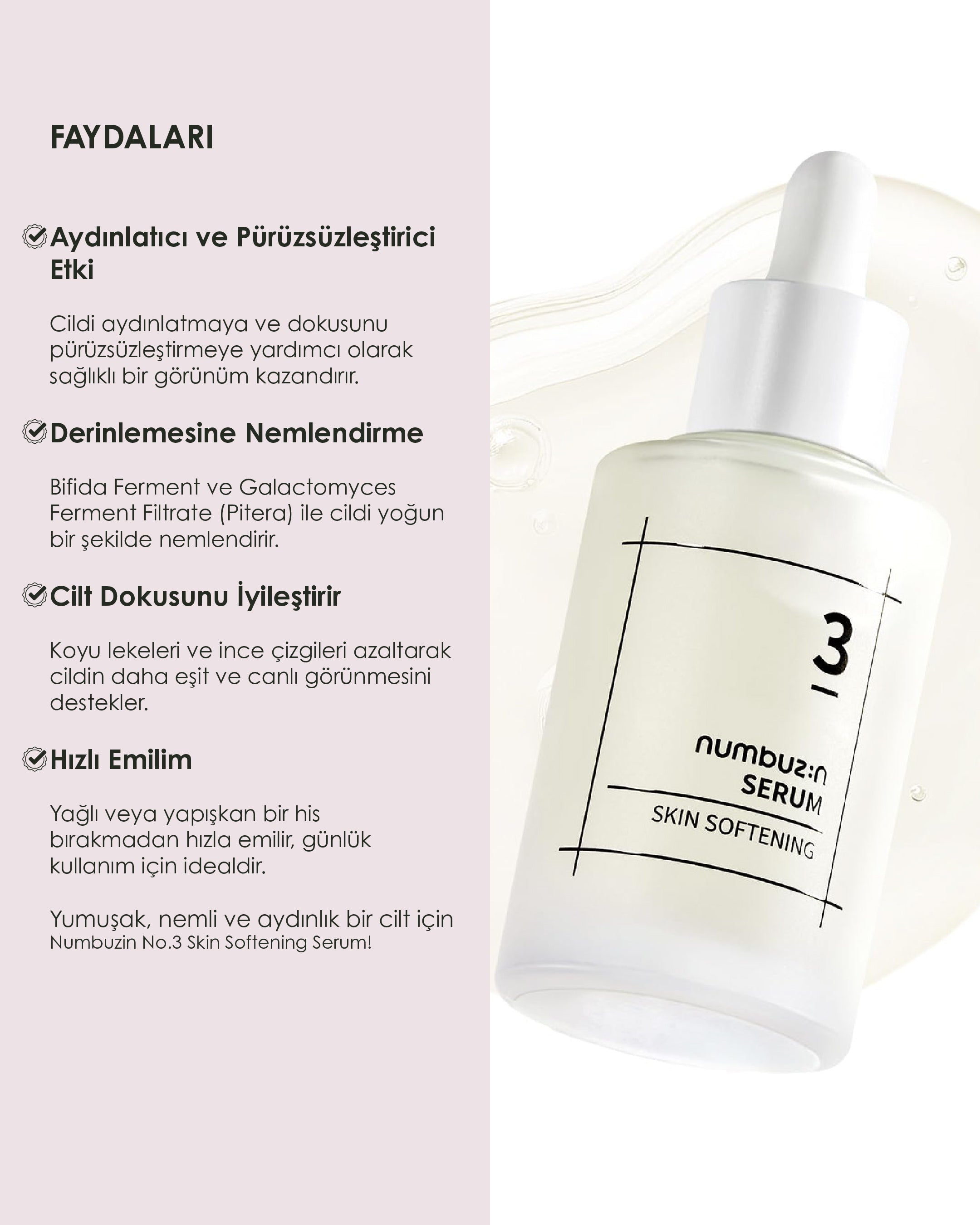 Numbuzin - No.3 Skin Softening Serum - Pürüz Karşıtı Parlatıcı Fermente Serum (50 mL)