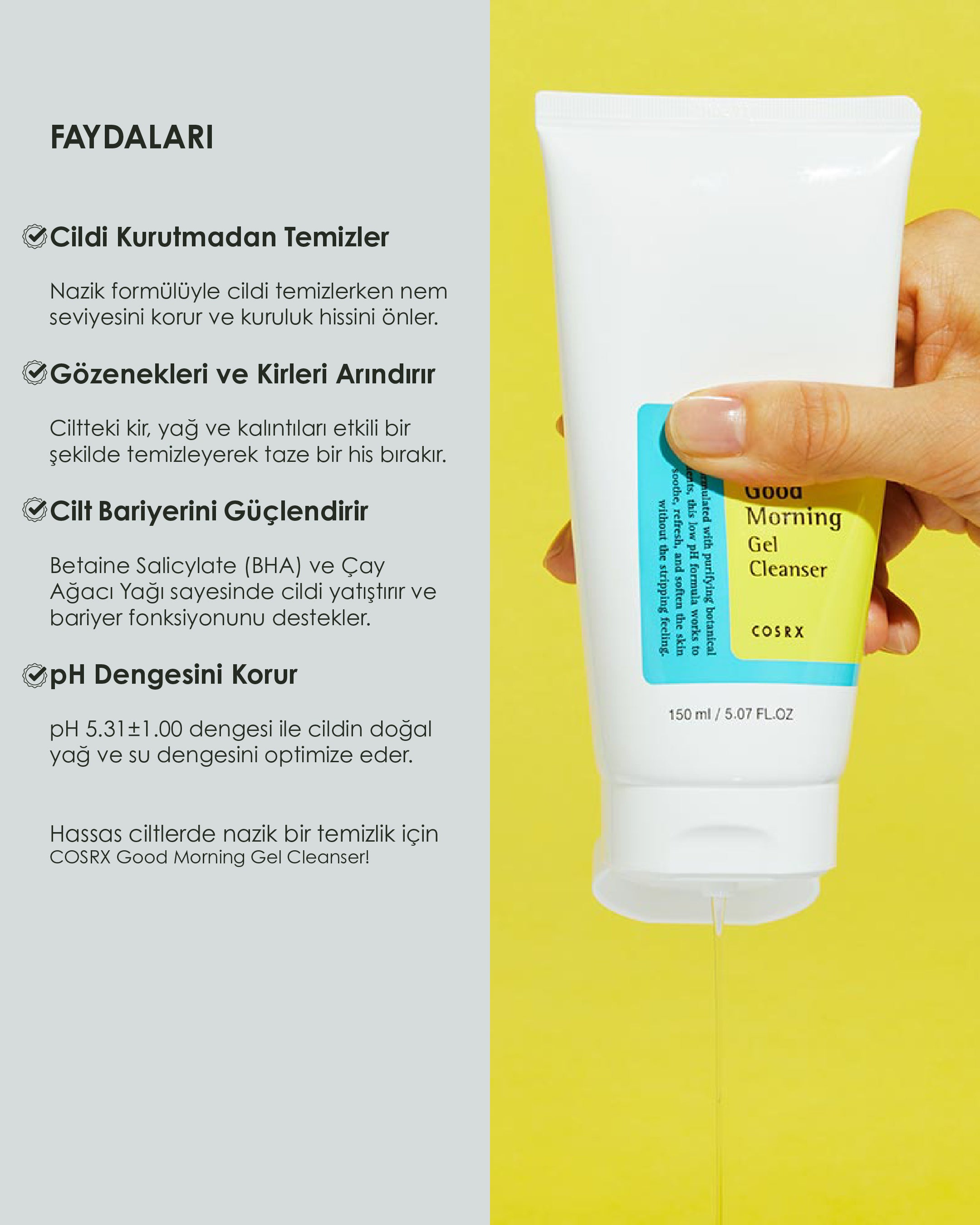 Cosrx - Low Ph Good Morning Gel Cleanser - Çay Ağacı Özlü Nazik Temizleyici Jel (150 mL)
