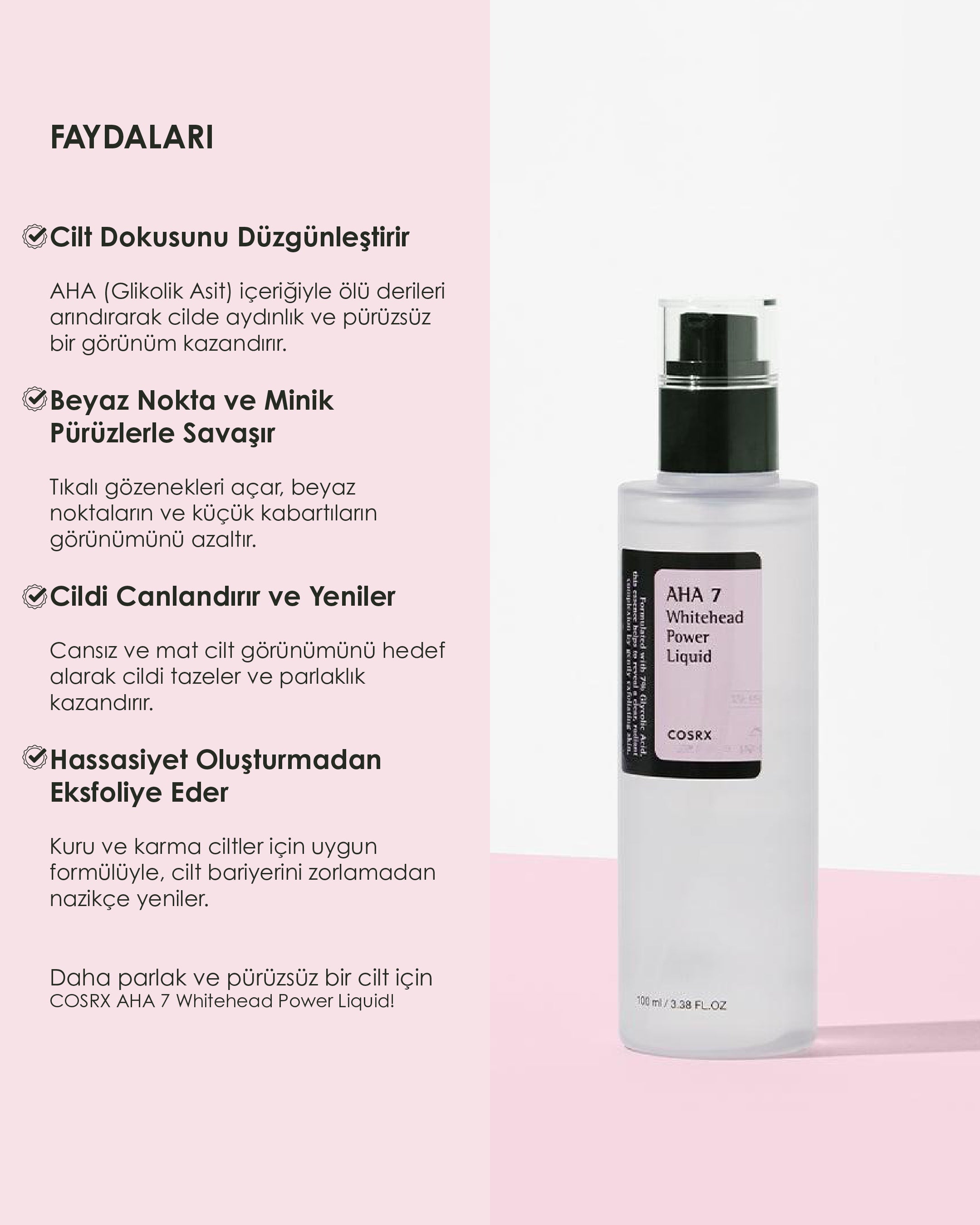 Cosrx - AHA 7 Whitehead Power Liquid (Beyaz Nokta, Pürüz ve Komedon Önleyici %7 Asitli Tonik) 100 ml