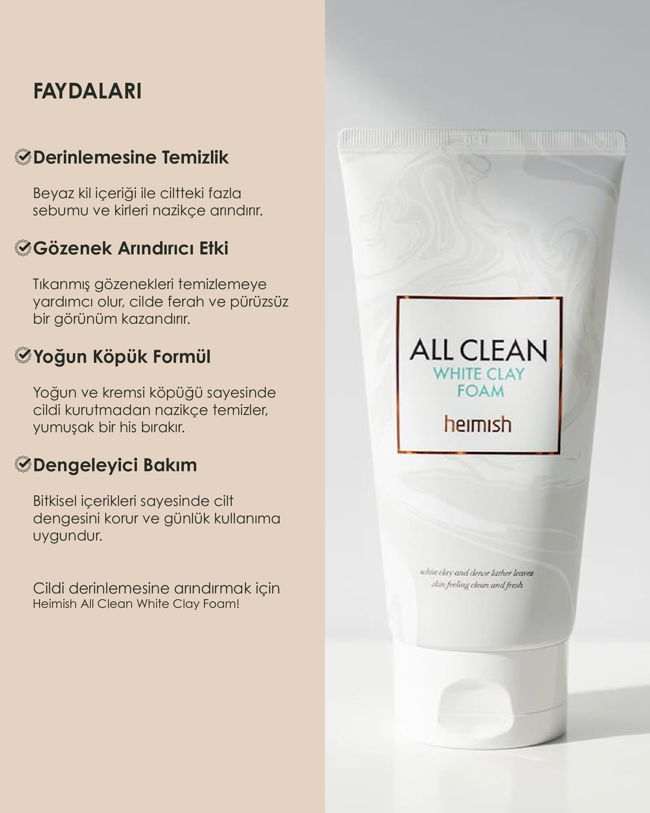 Heimish - All Clean White Clay Foam (Amazon Beyaz Killi Gözenek Sıkılaştırıcı Temizleyici Köpük) 150 mL