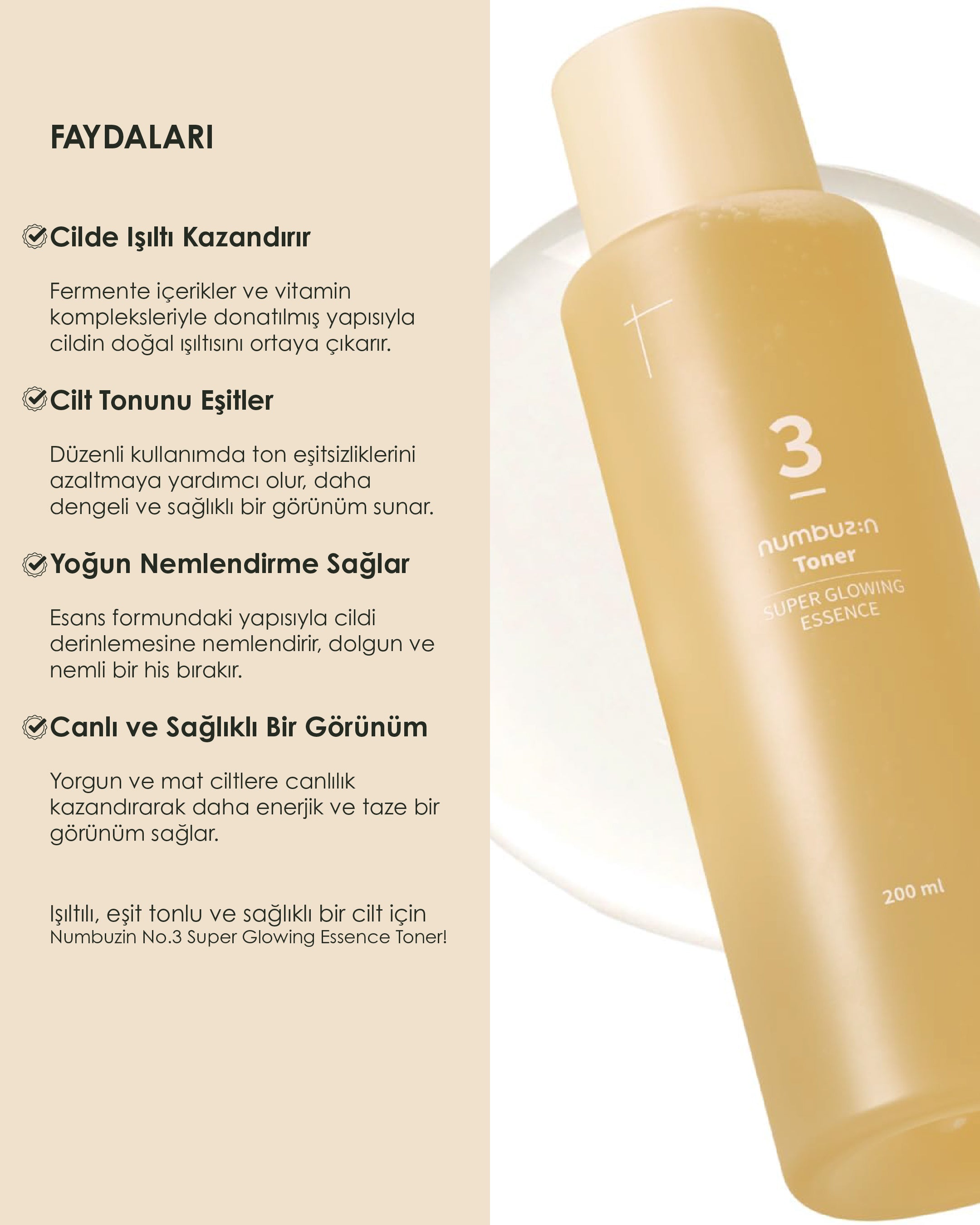 Numbuzin - No.3 Super Glowing Essence Toner (Parlatıcı Besleyici Fermente Özlü Esans Tonik)